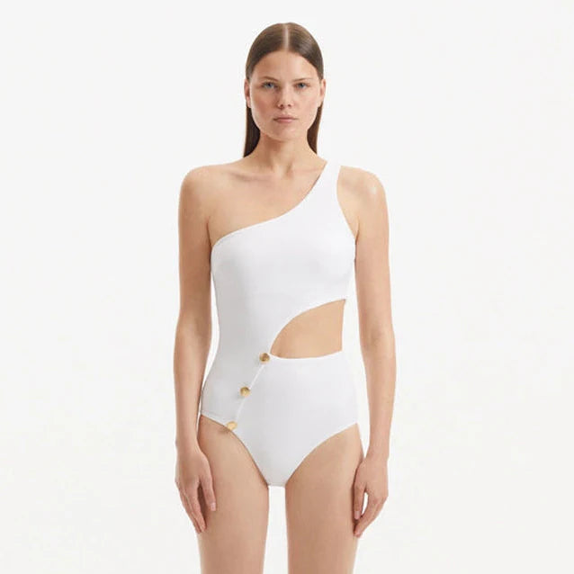 Narelle White One Shoulder Textured Swimsuit | Moeva | Swimsuit | Each week unveils new pieces—luxury swimwear, fluid resort silhouettes, and elevated summer-to-evening essentials designed to carry you from coastal escapes to city nights.