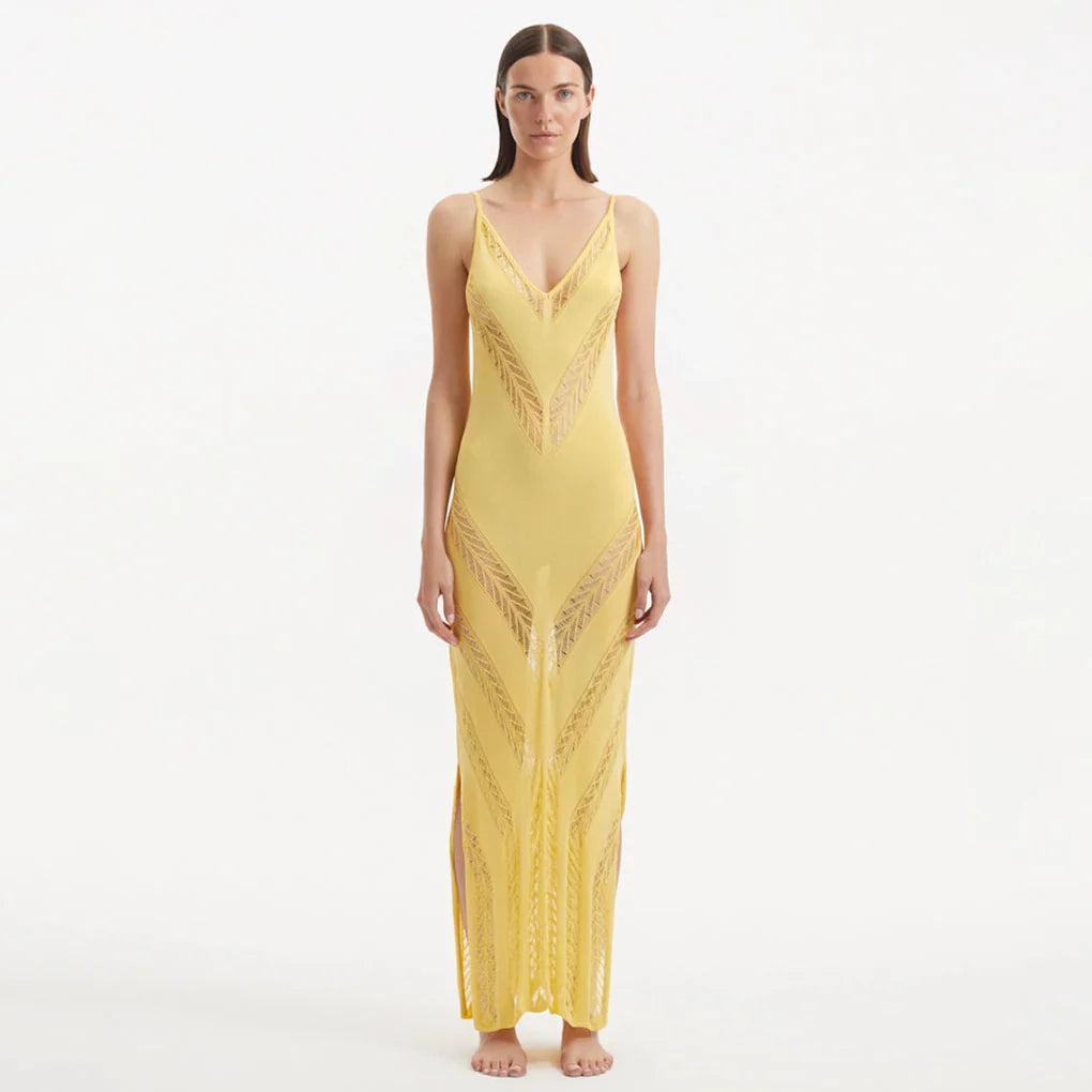 Mimi Yellow Knit Sleeveless Maxi Dress | Moeva | Dress | Each week unveils new pieces—luxury swimwear, fluid resort silhouettes, and elevated summer-to-evening essentials designed to carry you from coastal escapes to city nights.