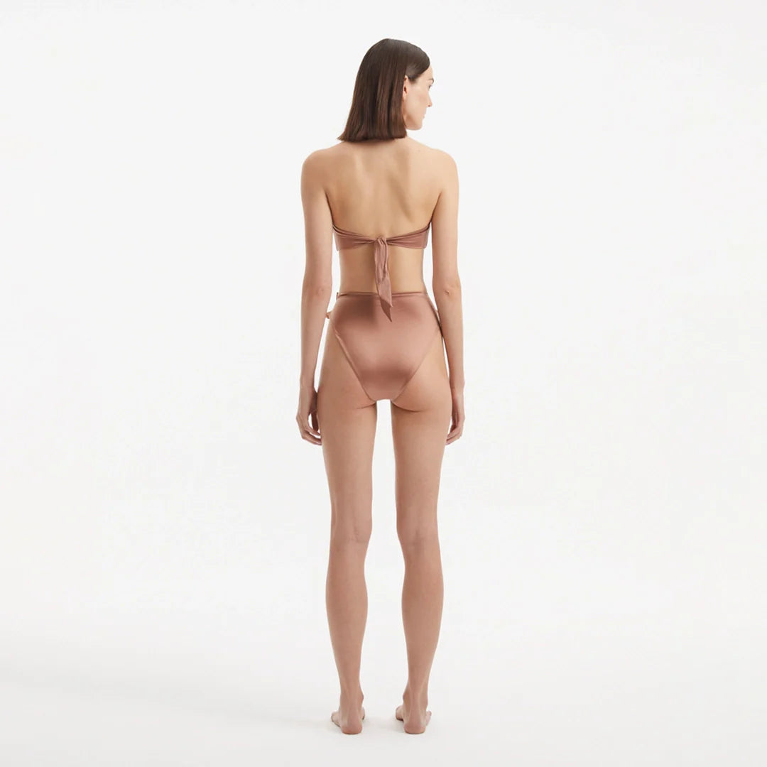 Clyde Brown Bandeau High Waist Satin Bikini Set | Moeva | Bikini Set | Each week unveils new pieces—luxury swimwear, fluid resort silhouettes, and elevated summer-to-evening essentials designed to carry you from coastal escapes to city nights.
