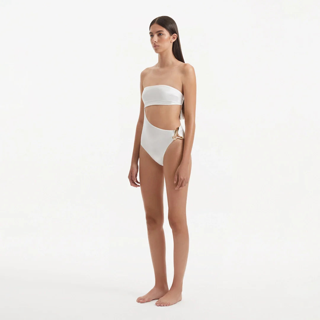 Marilla White Bandeau Satin Swimsuit | Moeva | Swimsuit | Each week unveils new pieces—luxury swimwear, fluid resort silhouettes, and elevated summer-to-evening essentials designed to carry you from coastal escapes to city nights.