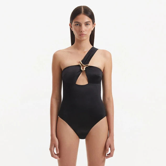 Halin Black One Shoulder Satin Swimsuit | Moeva | Swimsuit | Each week unveils new pieces—luxury swimwear, fluid resort silhouettes, and elevated summer-to-evening essentials designed to carry you from coastal escapes to city nights.