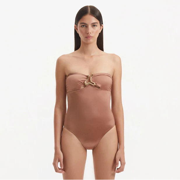 Kenna Brown Bandeau Satin Swimsuit | Moeva | Swimsuit | Each week unveils new pieces—luxury swimwear, fluid resort silhouettes, and elevated summer-to-evening essentials designed to carry you from coastal escapes to city nights.