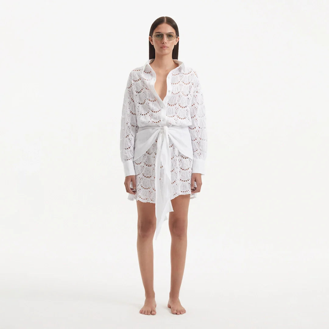 Nayeli White Tie-Front Cotton Shirt Dress | Moeva | Dress | Each week unveils new pieces—luxury swimwear, fluid resort silhouettes, and elevated summer-to-evening essentials designed to carry you from coastal escapes to city nights.
