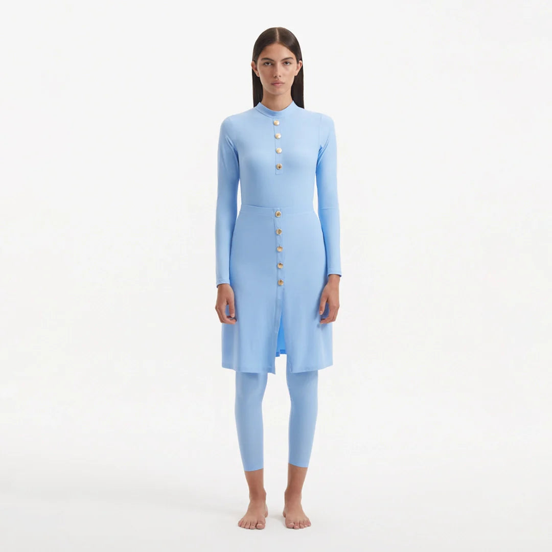 Meissa Baby Blue Full-Coverage Modest Swim Set | Moeva | Swimsuit | Each week unveils new pieces—luxury swimwear, fluid resort silhouettes, and elevated summer-to-evening essentials designed to carry you from coastal escapes to city nights.