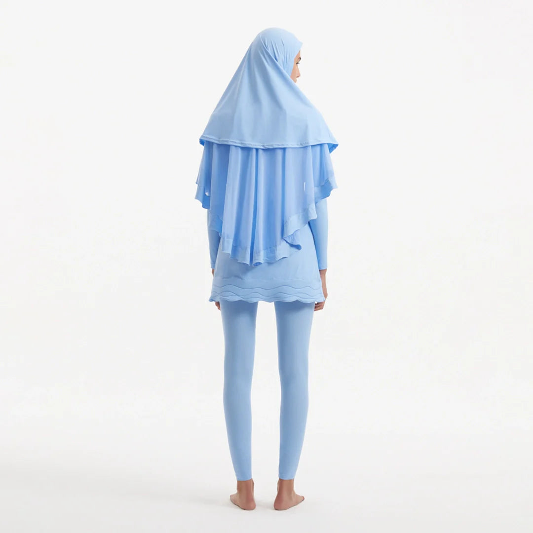 Risha Baby Blue Swim Hijab | Moeva | Turban | Each week unveils new pieces—luxury swimwear, fluid resort silhouettes, and elevated summer-to-evening essentials designed to carry you from coastal escapes to city nights.