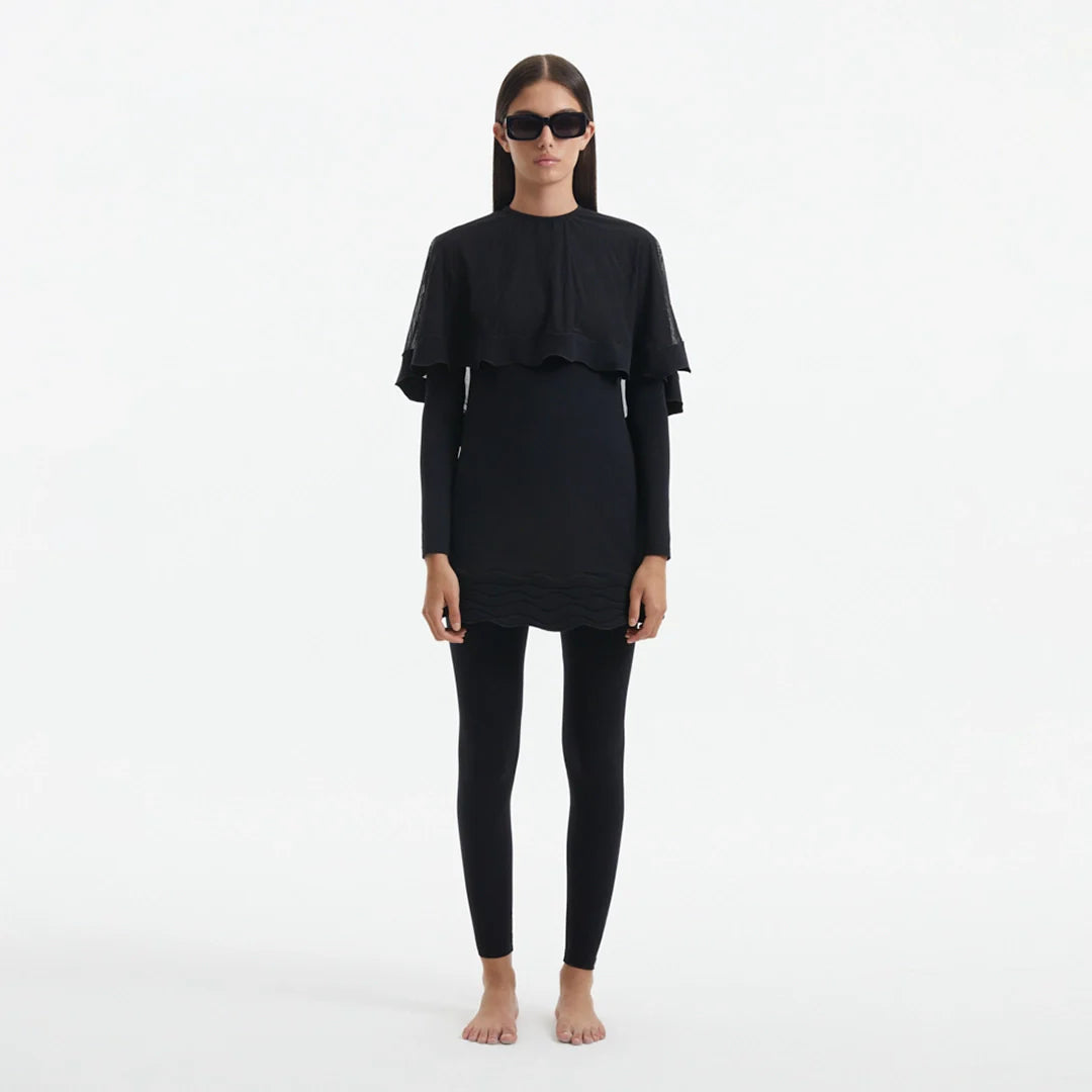 Nasima Black Layered Modest Swim Set | Moeva | Swimsuit | Each week unveils new pieces—luxury swimwear, fluid resort silhouettes, and elevated summer-to-evening essentials designed to carry you from coastal escapes to city nights.
