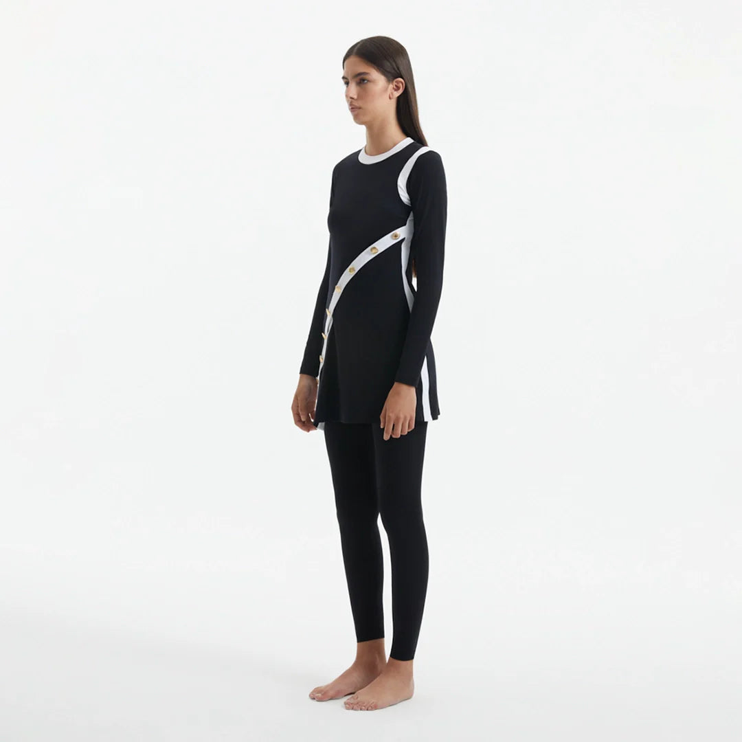 Kamaria Black Long Sleeve Accessorised Modest Swim Set | Moeva | Swimsuit | Each week unveils new pieces—luxury swimwear, fluid resort silhouettes, and elevated summer-to-evening essentials designed to carry you from coastal escapes to city nights.