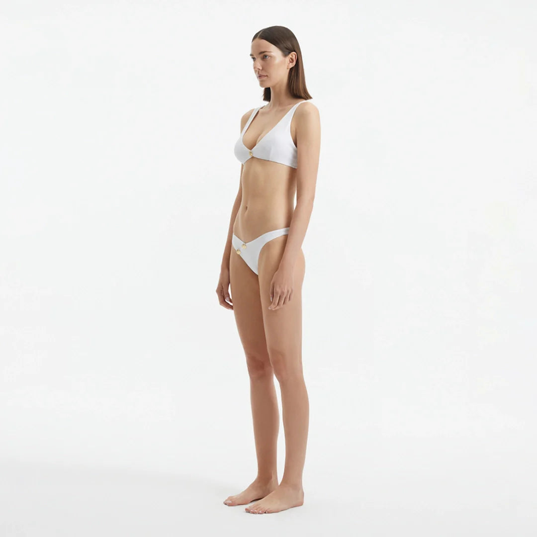 Aeron White V Neck Textured Mid Coverage Bikini Set | Moeva | Bikini Set | Each week unveils new pieces—luxury swimwear, fluid resort silhouettes, and elevated summer-to-evening essentials designed to carry you from coastal escapes to city nights.