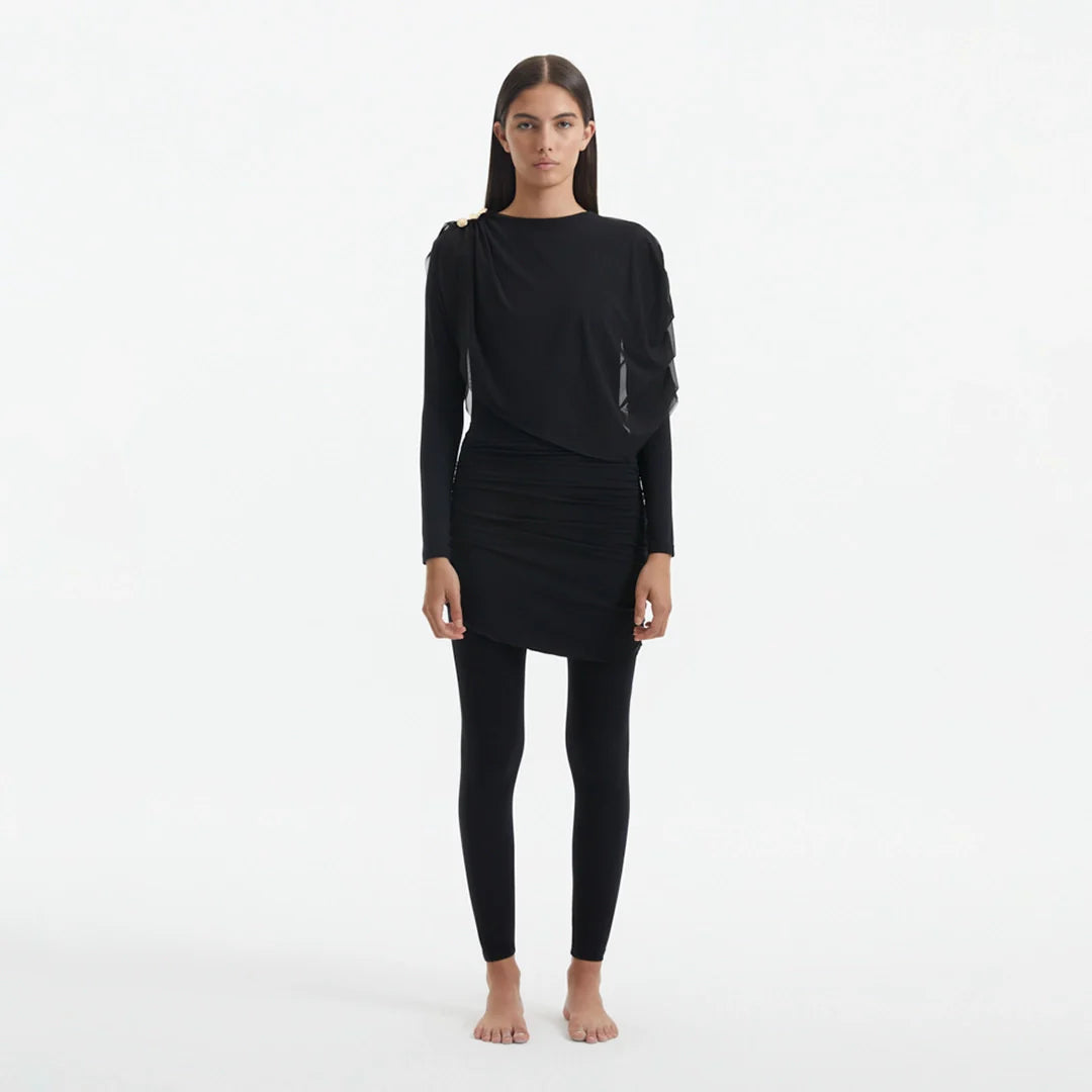 Ishtar Black Long Sleeve Accessorised Modest Swim Set | Moeva | Swimsuit | Each week unveils new pieces—luxury swimwear, fluid resort silhouettes, and elevated summer-to-evening essentials designed to carry you from coastal escapes to city nights.