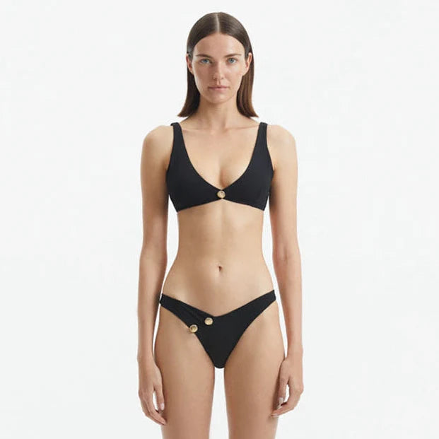 Aeron Black V Neck Textured Mid Coverage Bikini Set | Moeva | Bikini Set | Each week unveils new pieces—luxury swimwear, fluid resort silhouettes, and elevated summer-to-evening essentials designed to carry you from coastal escapes to city nights.