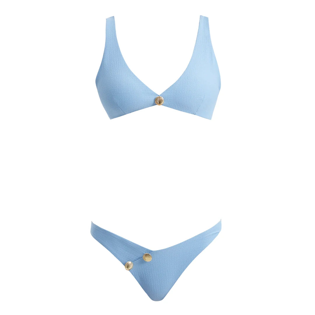 Aeron Baby Blue V Neck Textured Mid Coverage Bikini Set | Moeva | Bikini Set | Each week unveils new pieces—luxury swimwear, fluid resort silhouettes, and elevated summer-to-evening essentials designed to carry you from coastal escapes to city nights.