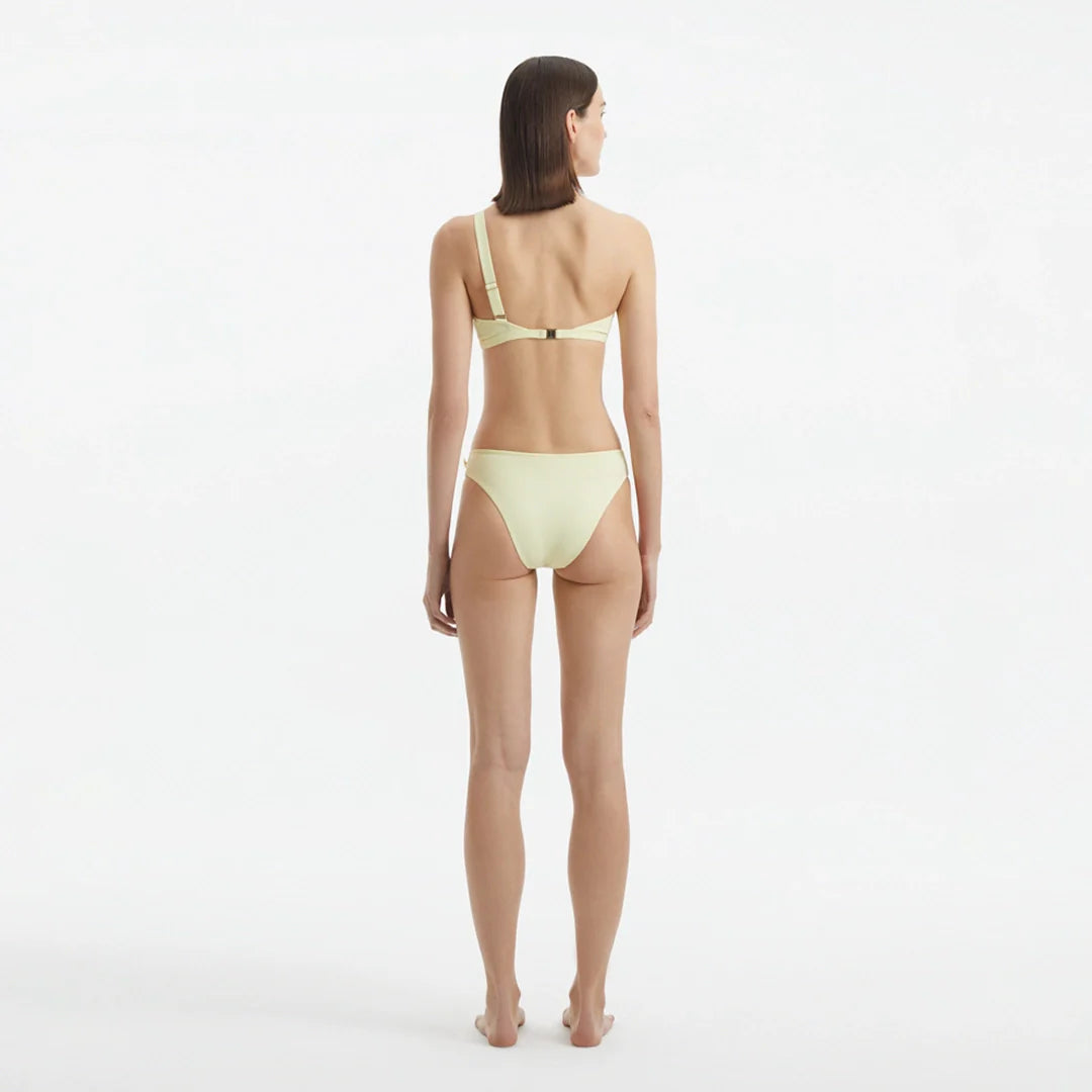 Eyre Yellow One Shoulder Mid Coverage Textured Bikini Set | Moeva | Bikini Set | Each week unveils new pieces—luxury swimwear, fluid resort silhouettes, and elevated summer-to-evening essentials designed to carry you from coastal escapes to city nights.