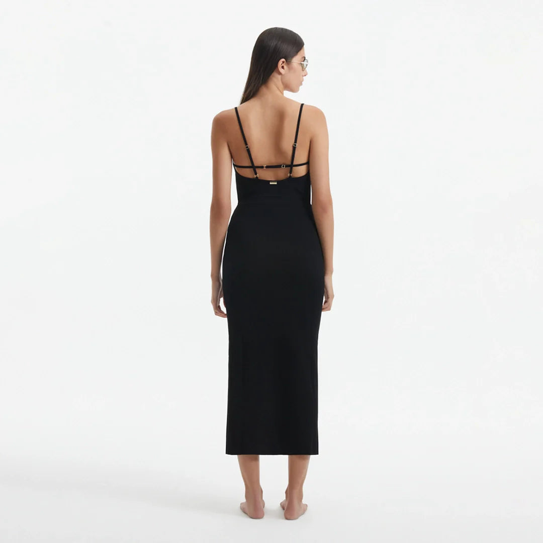 Beau Black Sleeveless Knitted Long Dress with Side Slit | Moeva | Dress | Each week unveils new pieces—luxury swimwear, fluid resort silhouettes, and elevated summer-to-evening essentials designed to carry you from coastal escapes to city nights.