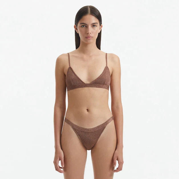 North Brown Triangle Mid Coverage Knitted Bikini Set | Moeva | Bikini Set | Each week unveils new pieces—luxury swimwear, fluid resort silhouettes, and elevated summer-to-evening essentials designed to carry you from coastal escapes to city nights.