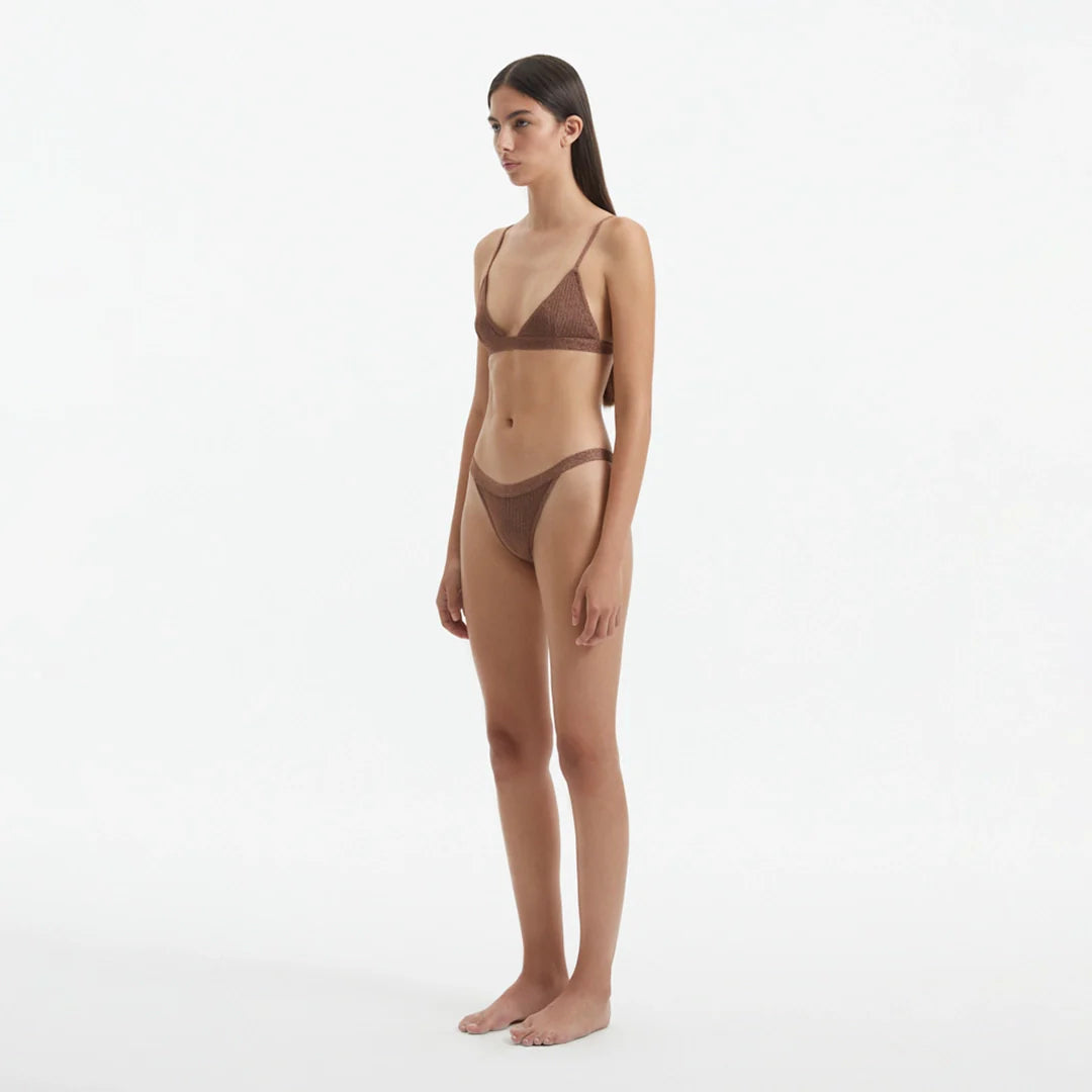 North Brown Triangle Mid Coverage Knitted Bikini Set | Moeva | Bikini Set | Each week unveils new pieces—luxury swimwear, fluid resort silhouettes, and elevated summer-to-evening essentials designed to carry you from coastal escapes to city nights.
