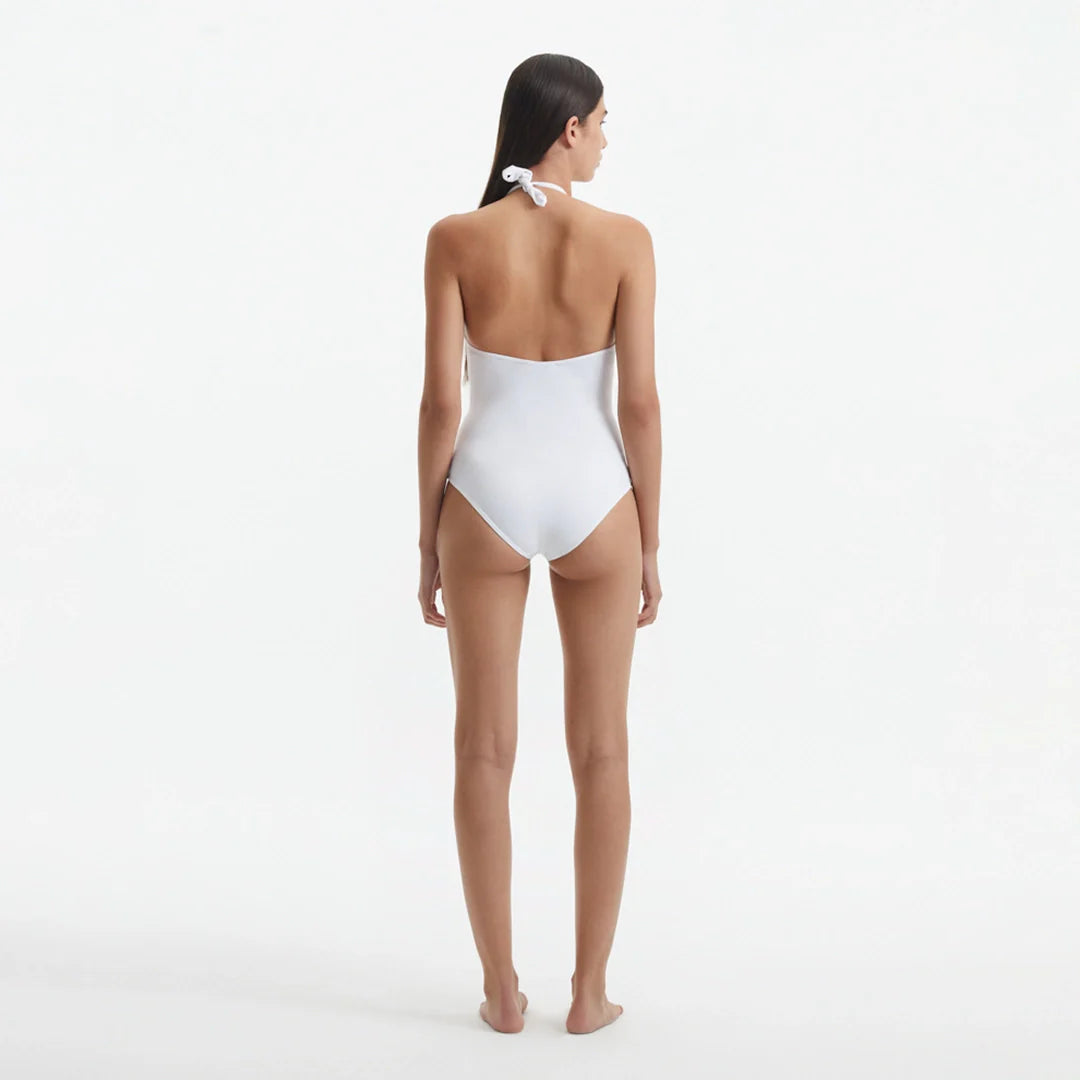 Imelda White Halterneck Swimsuit with Gold Detail | Moeva | Swimsuit | Each week unveils new pieces—luxury swimwear, fluid resort silhouettes, and elevated summer-to-evening essentials designed to carry you from coastal escapes to city nights.