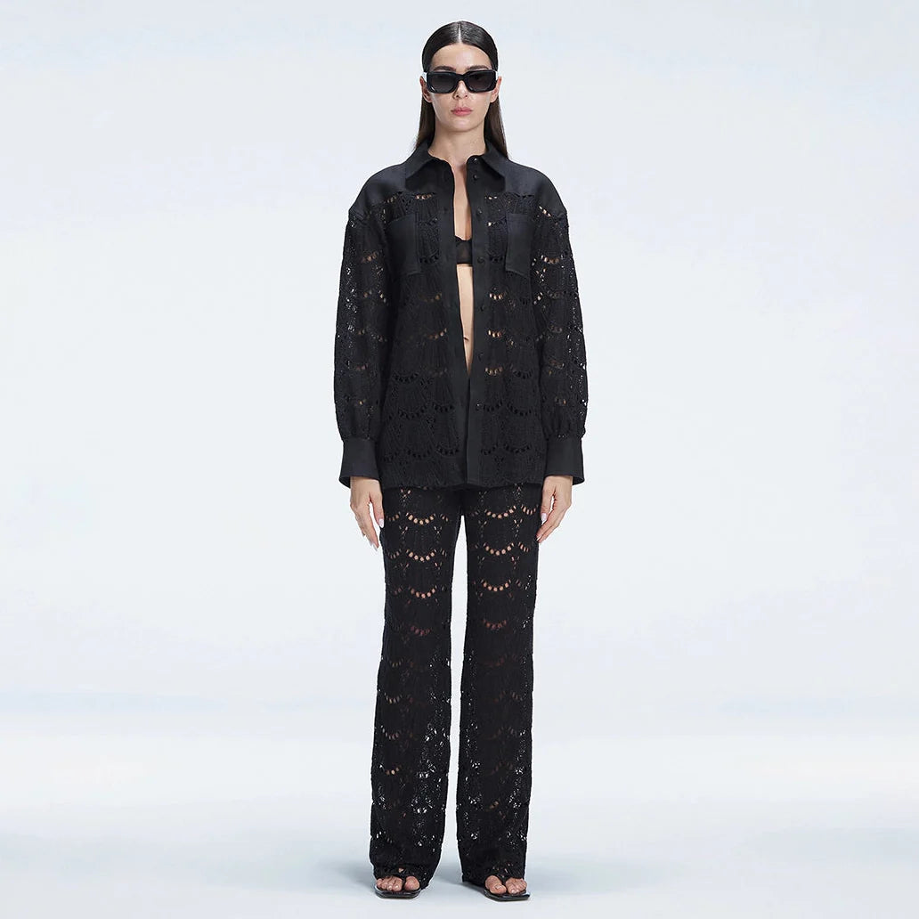 Nola Black Crochet Shirt & Elysia White Crochet High-Waist Pants Set | Moeva | Set | Each week unveils new pieces—luxury swimwear, fluid resort silhouettes, and elevated summer-to-evening essentials designed to carry you from coastal escapes to city nights.