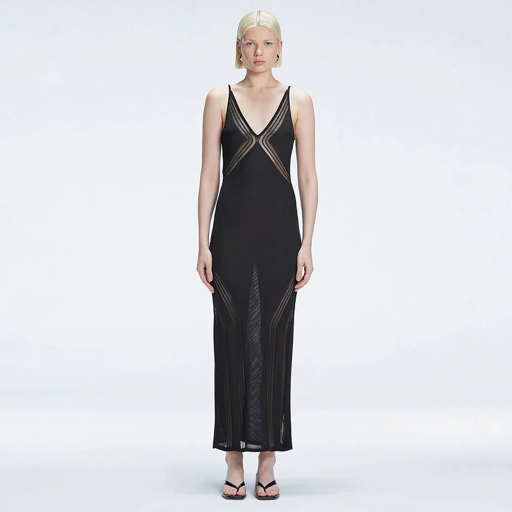 Odessa Black V Neck Knit Maxi Dress | Moeva | Dress | Each week unveils new pieces—luxury swimwear, fluid resort silhouettes, and elevated summer-to-evening essentials designed to carry you from coastal escapes to city nights.