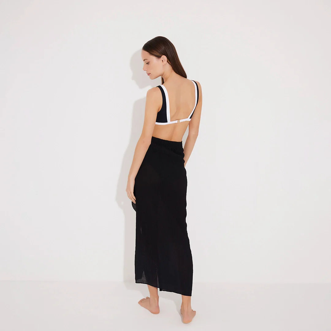 Pina Black/White Asymmetric Gold Button Maxi Skirt | Moeva | Skirt | Each week unveils new pieces—luxury swimwear, fluid resort silhouettes, and elevated summer-to-evening essentials designed to carry you from coastal escapes to city nights.