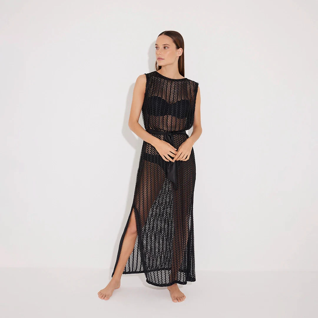 Roma Black Knit Belted Maxi Dress | Moeva | Dress | Each week unveils new pieces—luxury swimwear, fluid resort silhouettes, and elevated summer-to-evening essentials designed to carry you from coastal escapes to city nights.
