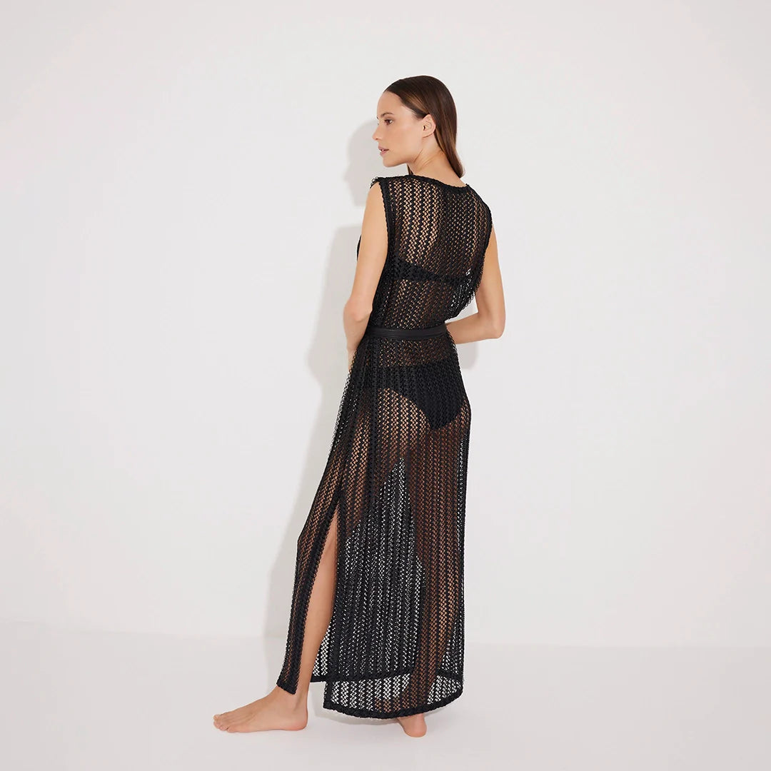 Roma Black Knit Belted Maxi Dress | Moeva | Dress | Each week unveils new pieces—luxury swimwear, fluid resort silhouettes, and elevated summer-to-evening essentials designed to carry you from coastal escapes to city nights.