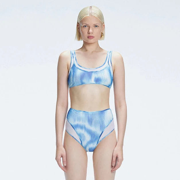 Rosalind Blue Optical Scoop Neck High Waist 3D Print Bikini Sets | Moeva | Bikini Set | Each week unveils new pieces—luxury swimwear, fluid resort silhouettes, and elevated summer-to-evening essentials designed to carry you from coastal escapes to city nights.
