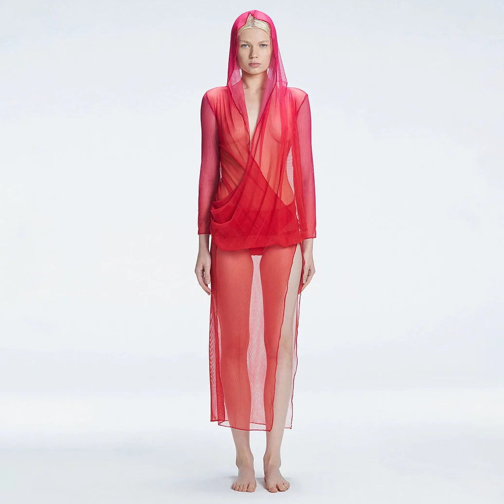 Rosie Red Optical Long Sleeve Maxi Dress | Moeva | Dress | Each week unveils new pieces—luxury swimwear, fluid resort silhouettes, and elevated summer-to-evening essentials designed to carry you from coastal escapes to city nights.
