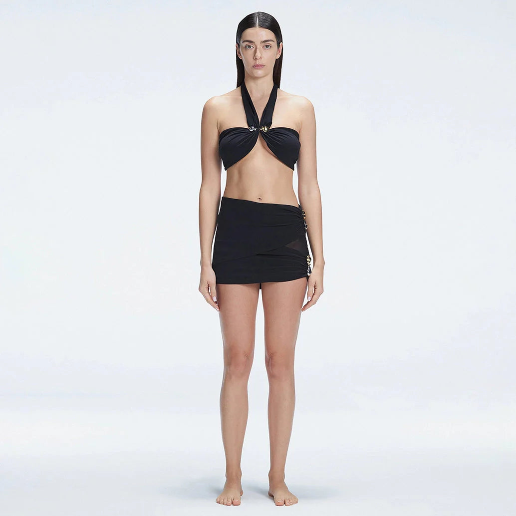 Siena Black Mesh Detail Mini Skirt | Moeva | Skirt | Each week unveils new pieces—luxury swimwear, fluid resort silhouettes, and elevated summer-to-evening essentials designed to carry you from coastal escapes to city nights.