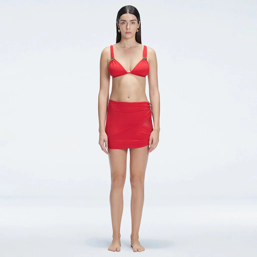 Siena Red Mesh Detail Mini Skirt | Moeva | Skirt | Each week unveils new pieces—luxury swimwear, fluid resort silhouettes, and elevated summer-to-evening essentials designed to carry you from coastal escapes to city nights.