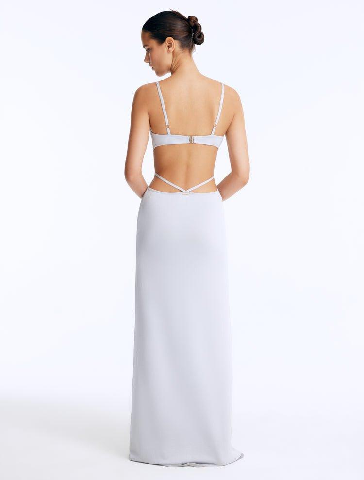Catarina Lovchikova - Calla Silver Knitted U-Wire Maxi Dress with Cut-Outs | Moeva | Dress | Each week unveils new pieces—luxury swimwear, fluid resort silhouettes, and elevated summer-to-evening essentials designed to carry you from coastal escapes to city nights.