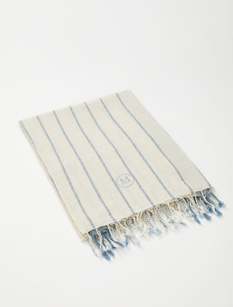 Capri Baby Blue/Beige Beach Towel | Moeva | Women Beach Towels | Each week unveils new pieces—luxury swimwear, fluid resort silhouettes, and elevated summer-to-evening essentials designed to carry you from coastal escapes to city nights.