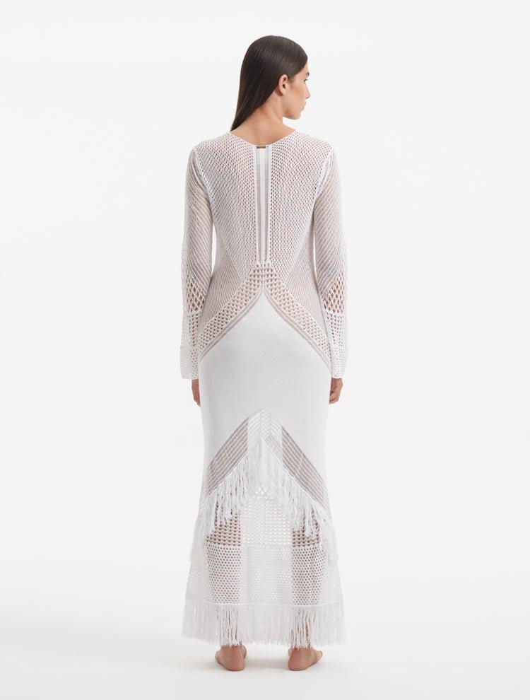 Burcu Esmersoy - Elba White Long Sleeve Knit Fringe Maxi Dress | Moeva | Dress | Each week unveils new pieces—luxury swimwear, fluid resort silhouettes, and elevated summer-to-evening essentials designed to carry you from coastal escapes to city nights.