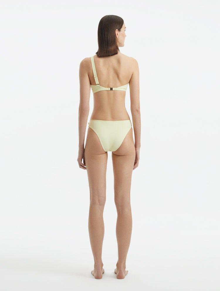 Eyre Yellow One Shoulder Textured Bikini Top | Moeva | Bikini Top | Each week unveils new pieces—luxury swimwear, fluid resort silhouettes, and elevated summer-to-evening essentials designed to carry you from coastal escapes to city nights.