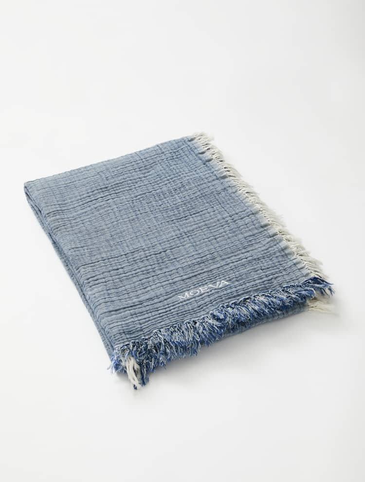 Ibiza Dark Blue/Ecru Towel | Moeva | Towel | Each week unveils new pieces—luxury swimwear, fluid resort silhouettes, and elevated summer-to-evening essentials designed to carry you from coastal escapes to city nights.