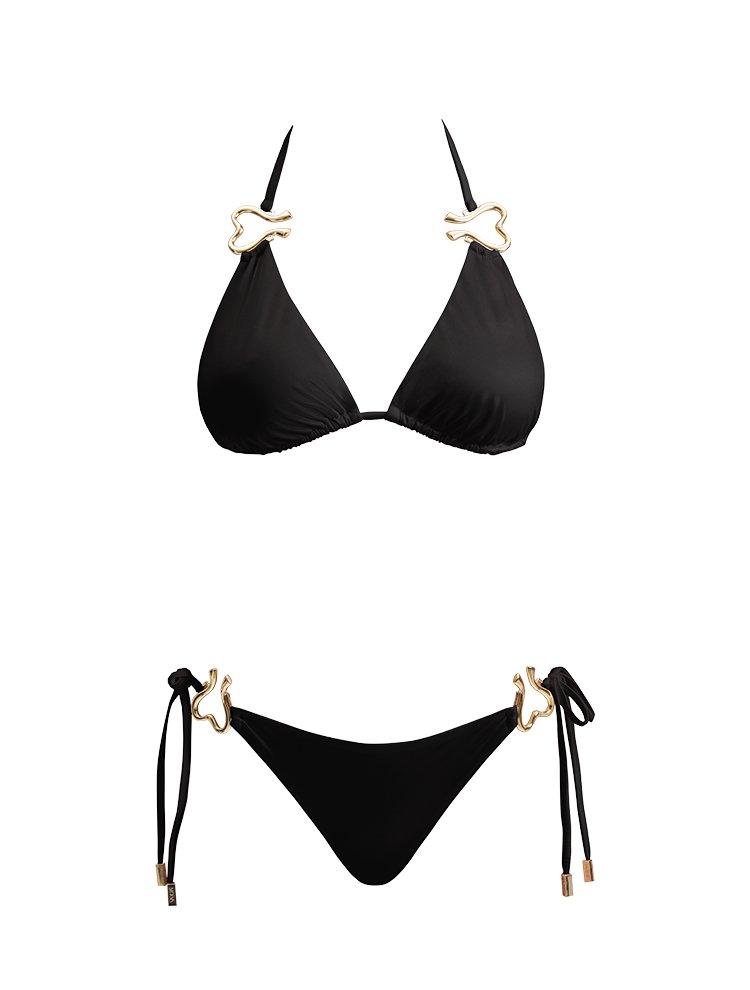 Laura Badura - Rhea Black Triangle Side Tie Satin Bikini Set | Moeva | | Each week unveils new pieces—luxury swimwear, fluid resort silhouettes, and elevated summer-to-evening essentials designed to carry you from coastal escapes to city nights.